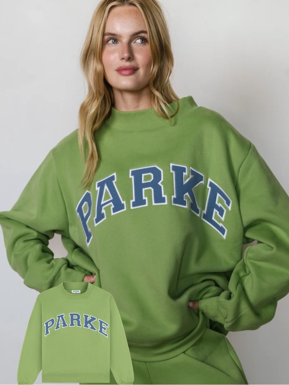 NWT Parke Varsity Mockneck - Matcha + Bluestone Lagoon